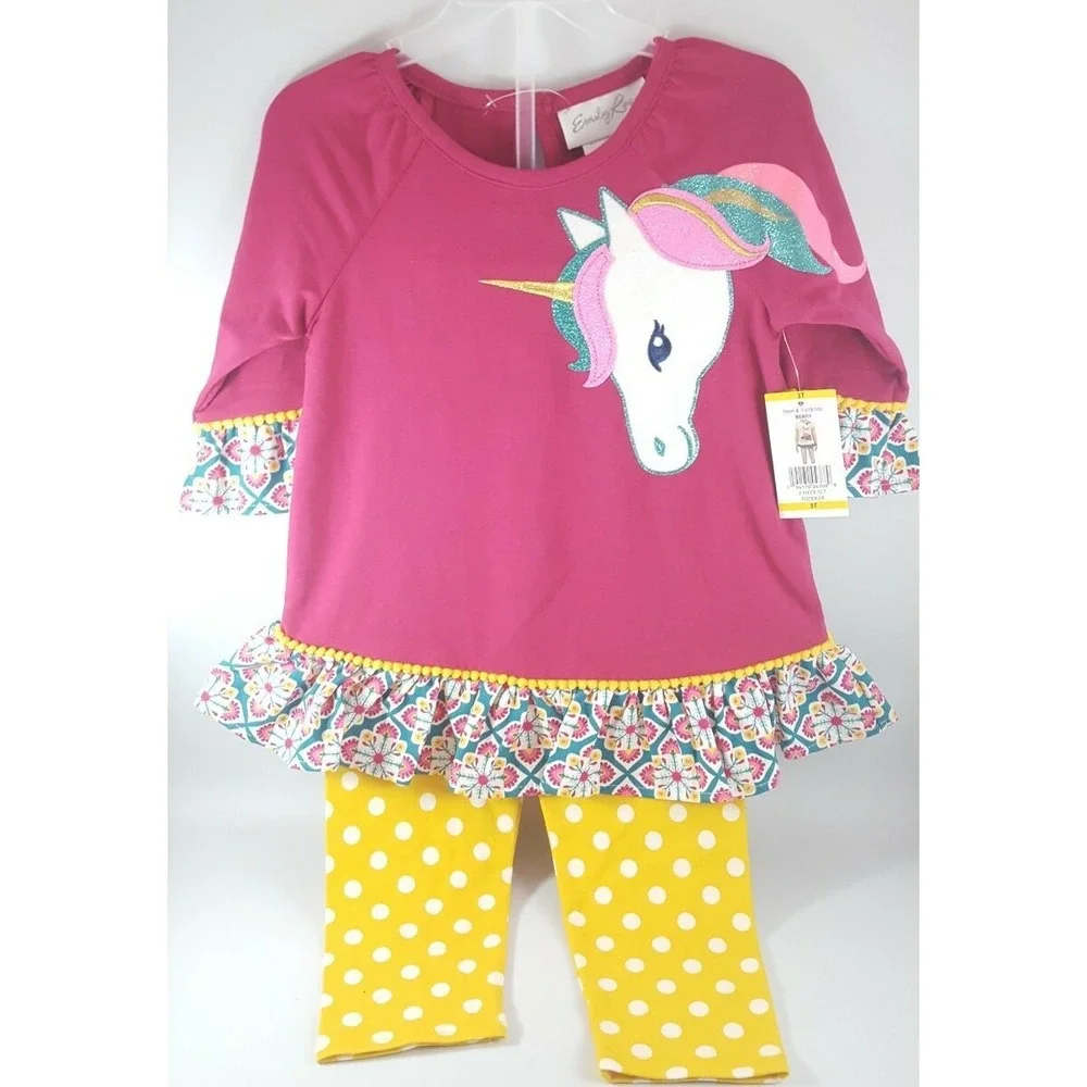 Emily Rose Long Sleeve Unicorn Shirt & Pants Set Girls Plum Sizes 4T